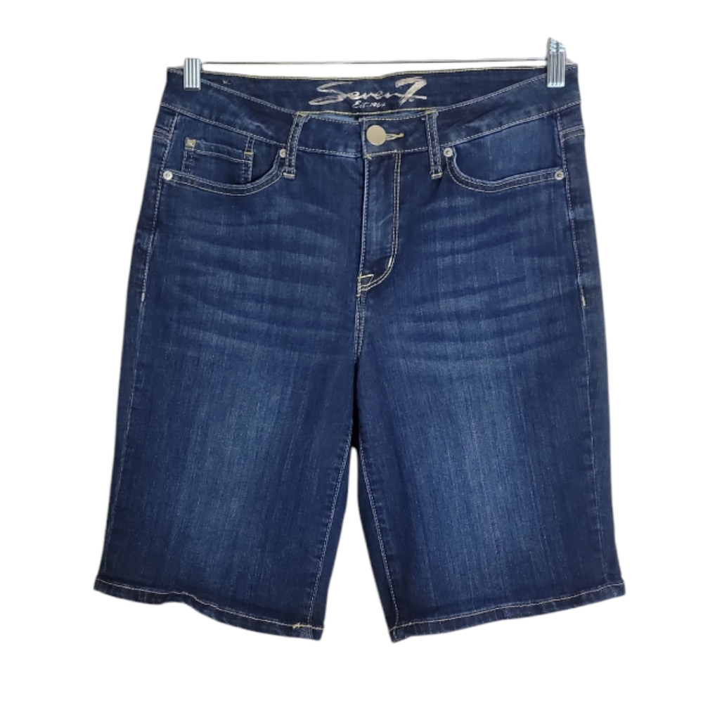Seven7 sunset bermuda jeans shorts high waisted blue women's size 10 stretch